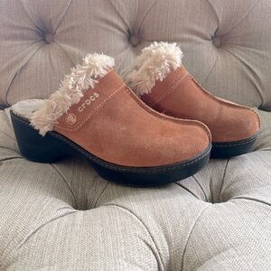 CROCS Women's Brown Mules with Faux Fur